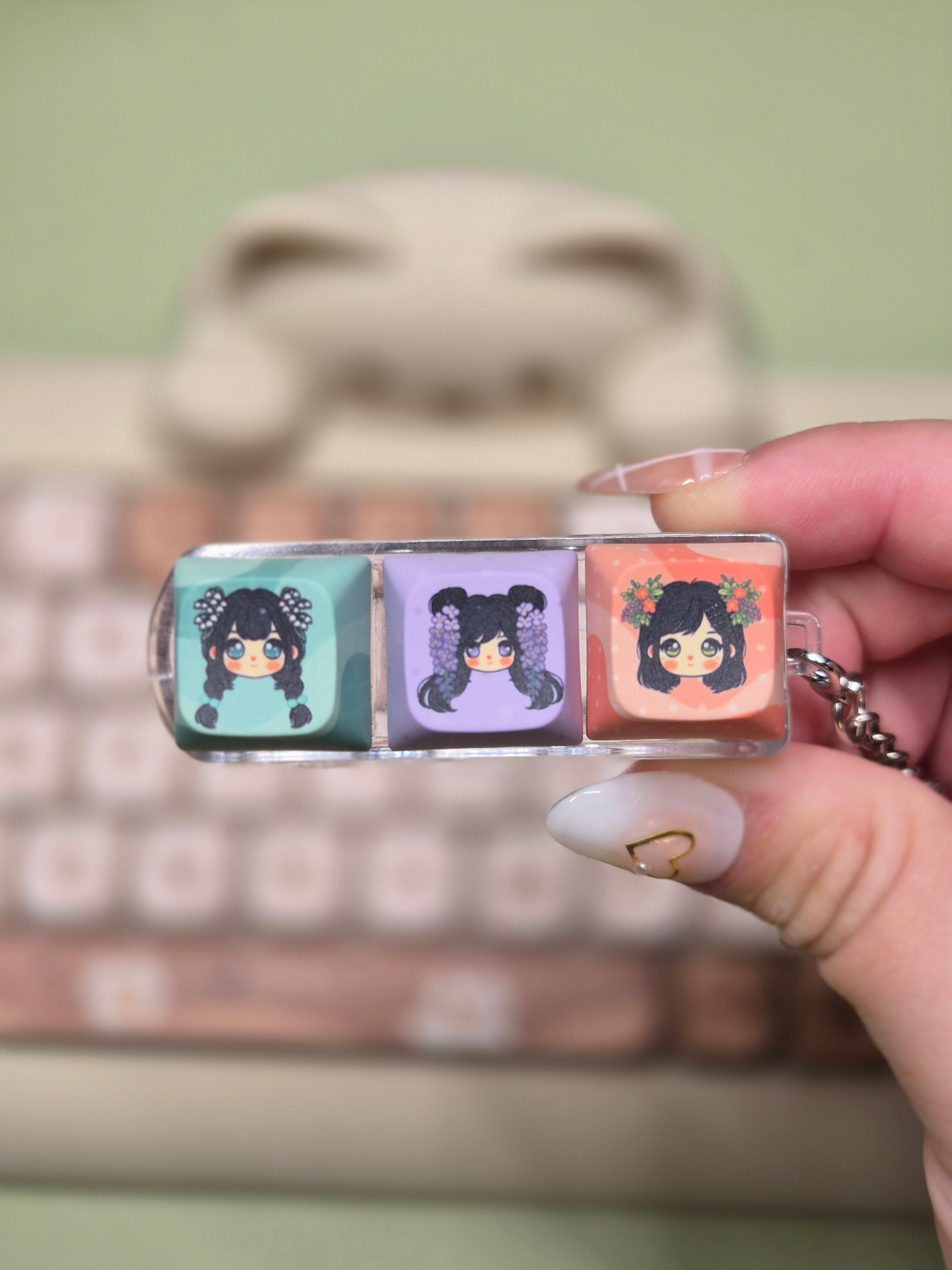 Customizable Chibi Fidget Keychains (3 Buttons)