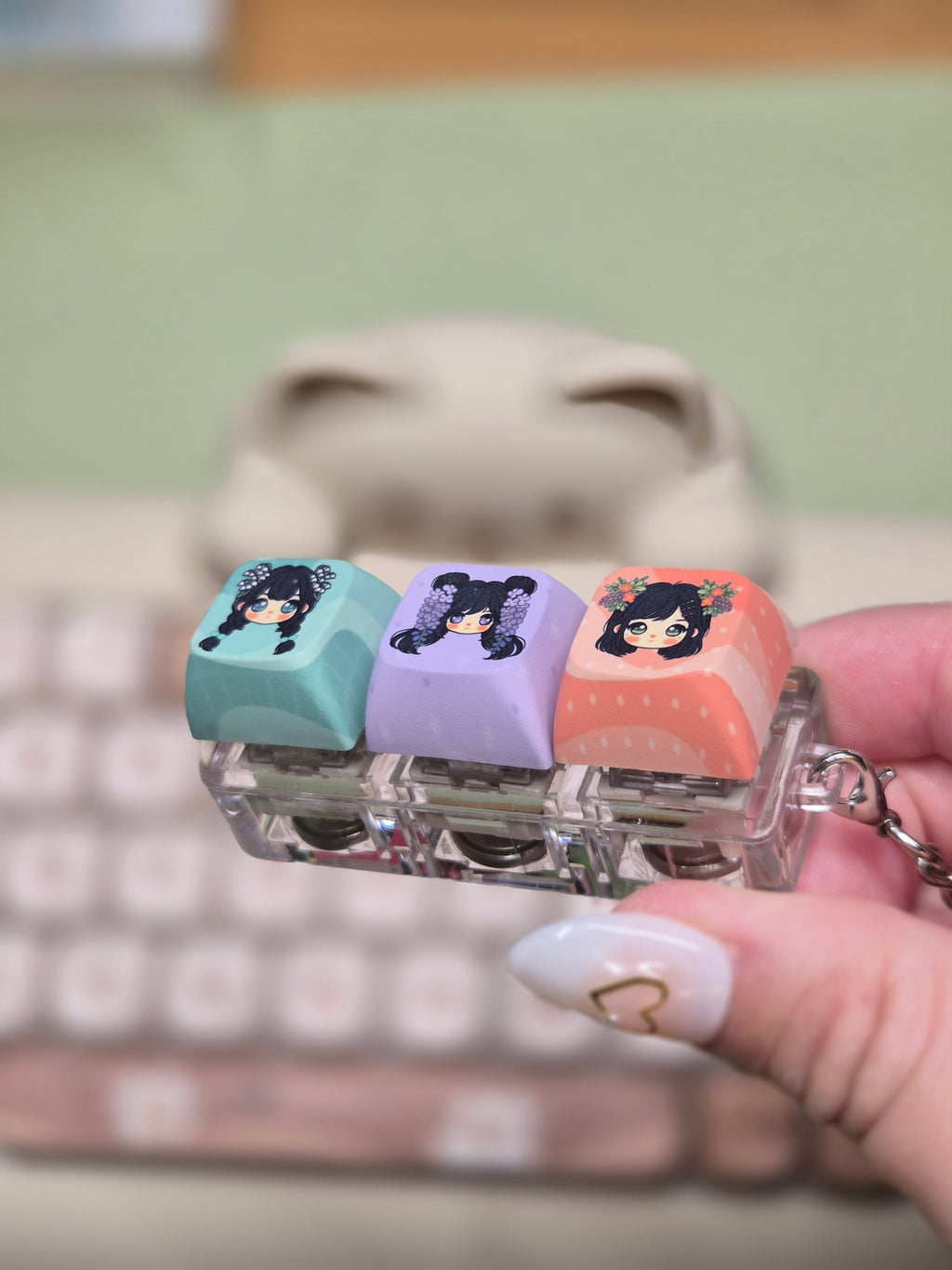 Customizable Chibi Fidget Keychains (3 Buttons)