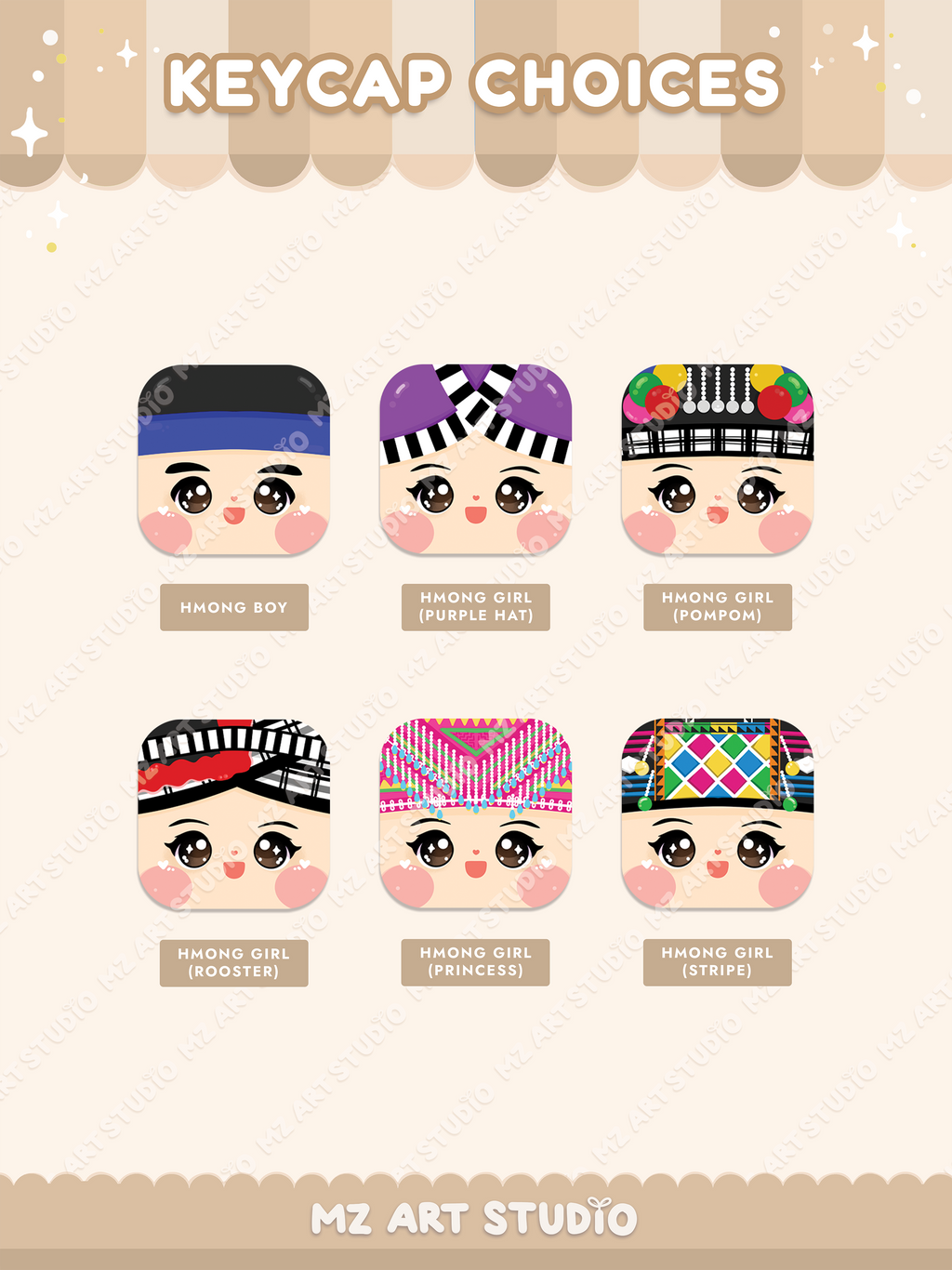 Customizable Hmong Fidget Keychains (2 Buttons)